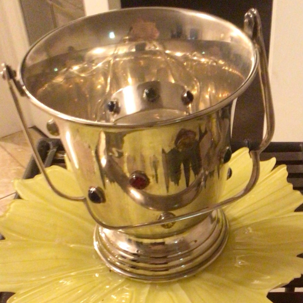 Silver Ice Bucket with Gem Accents and matching tongs